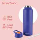 Milton 40 Oz Insulated Water Bottle With Leakproof 4 Lids, Stainless Steel Double Walled Vacuum Insulated Thermos, 12 Hour Hot, 24 Hrs Cold, Metal Travel Thermal Mug for Sports, Gym, Flassio, Blue