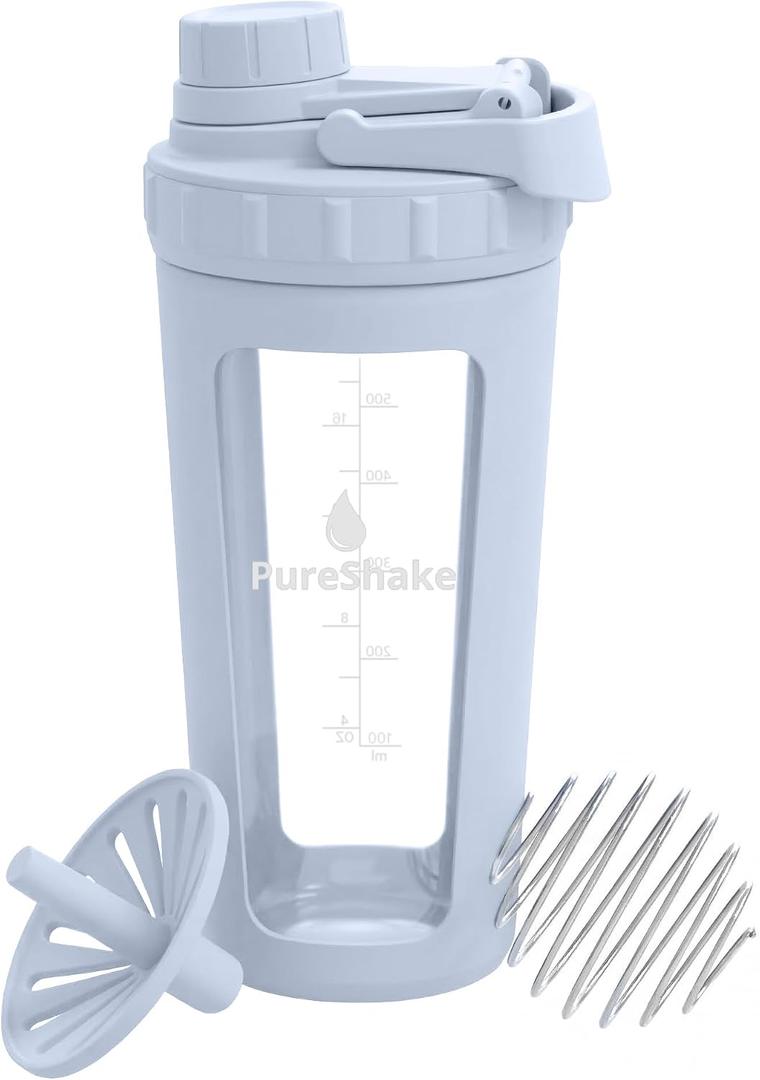 Paddi Glass Shaker Bottle for Protein - Odorless, BPA Free, Leak-Proof - 20 OZ | Graduated Ideal Fitness, Milkshake and Smoothies