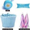 Bike Basket Kid Bicycle Basket Bike Accessories, 1pc Bicycle Bell with Stickers, 1pc Kid Bicycle Front Basket and 1pairs Colorful Ribbons Tassels Decoration for Girl Boy