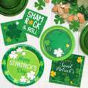 St. Patrick's Shamrock Party Supplies, Irish Clover Themed Disposable Plates Napkins and Tablecloth Tableware Set for Irish Shamrock and Roll Party Happy Saint Patricks Party Decorations, Serve 25