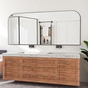 Bathroom Mirror, Wall Mirrors, Black Metal Framed Wall-Mounted Mirrors, Bathroom Vanity Mirror for Over Sink, Living Room, Bedroom, Entryway, 72x32 Inch, Black