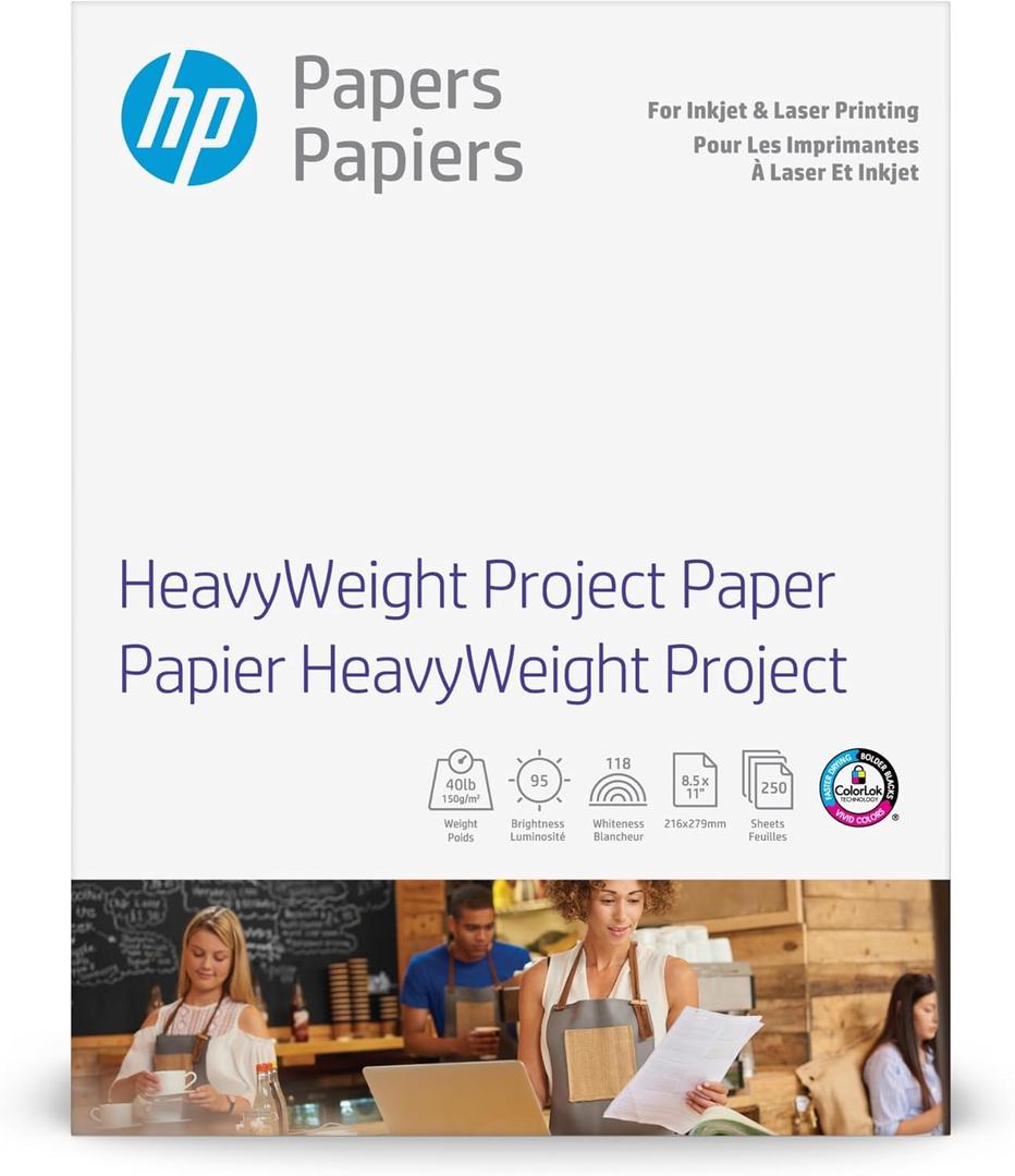 HP HeavyWeight Project Paper, Matte, 8.5x11 in, 40 lb, 250 Sheets, Works with Inkjet, PageWide, Laser Printers (Z4R14A)