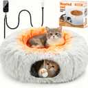 Heated Cat Bed Indoor  31.5'' Cozy Warming Donut Cat Tunnel Bed with Timer & Temp Adjustable, Removable Waterproof Electric Heating pad, Play & Rest in One, Treat Your Kitty to Warmth & Fun