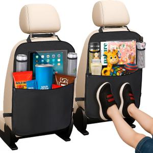 Backseat Car Organizer, 2 Pack Kick Mats Back of Seat Protectors bag with Touch Screen, Waterproof Seatback Covers for Kids, Multifunctional Universal Automotive Storage Pockets, Travel Accessories