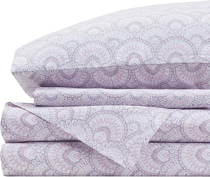 Comfort Spaces 100% Cotton Sheet Set Breathable, Lightweight, Soft with 14" Elastic Pocket Fits up to 16" Mattress, All Season Cozy Bedding, Matching Pillow Case, Queen Tabitha Purple 4 Piece
