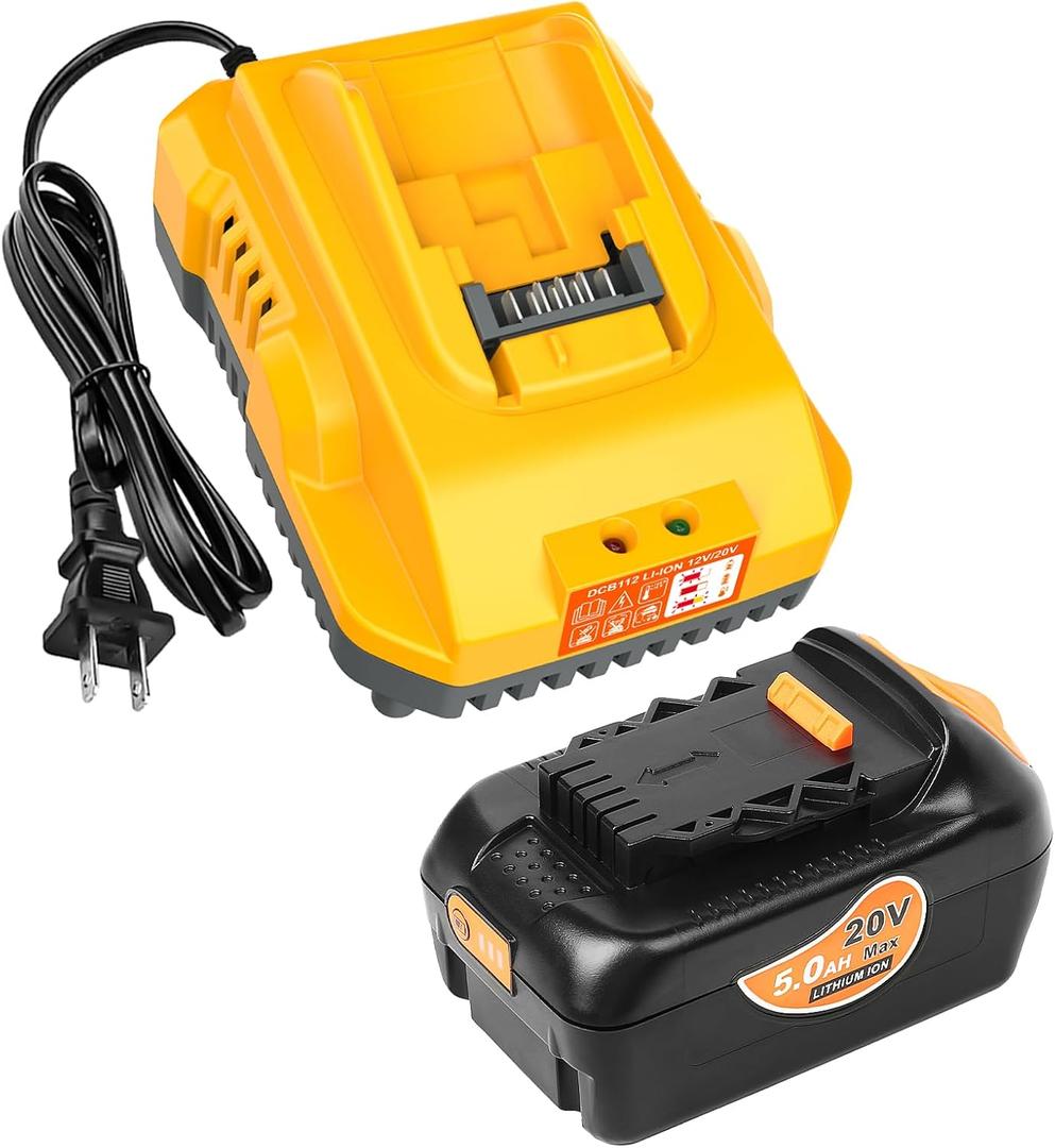 Genuine Capacity 20V Max Battery Replacement for Dewalt 5.0Ah and DCB112 Charger - OEM Equivalent Capacity, Compatible with Dewalt 12-20V Battery and 20V Cordless Tools (Yellow)