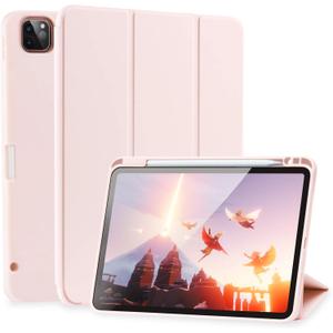 SIWENGDE Cases for iPad Pro 12.9 Case 6th/5th/4th Generation (2022/2021/2020) with Pencil Holder [Apple Pencil Wireless Charging] Soft TPU Smart Tri-fold Stand Protective Cover(Pink)