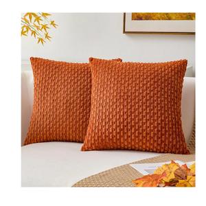 Kevin Textile 2 Packs Fall Boho Decorative Throw Pillow Covers 24x24 Inch for Living Room Couch Bed Sofa Rustic Modern Farmhouse Home Decor Soft Corduroy Square Cushion Case, Rust