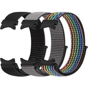 Nylon Bands Compatible with Samsung Galaxy Watch 7/6/5/4/FE 40mm 44mm/Galaxy Watch 5 Pro/Galaxy Watch 6/4 Classic 43mm 47mm 42mm 46mm for Women Men (DeepBlack+BlackRainbow+Iron Gray)