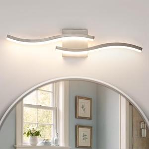 Sovinzert Brushed Nickel Curved Bathroom Vanity Light Fixture Over Mirror, 23.62 inch Modern LED Wall Lamp 5CCT Dimmable Bathroom Light Fixture Vanity Lighting Wall Sconces