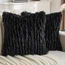 FUTEI Pack of 2 Faux Feather Plush Throw Pillow Covers 20x20 Inch Soft Fluffy Solid Farmhouse Decorative Cushion Cases Modern Luxury Accent for Couch Bed Living Room, Black