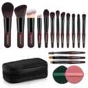Travel Makeup Brush Set, 15 pcs Mini Makeup Brushes and 2 Puff for Foundation, Powder, Eyeshadow, Highlight, Contour, Blush & Concealer, Small Makeup Brush Set Purse Size with Case (black and brown)