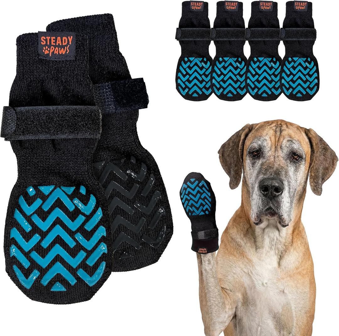 Anti-Slip Socks for Dogs - Breathable & Washable Non Slip Grippy Socks, Rubberized Paw & Adjustable Strap, Secure Fit to Prevent Slipping, Paw Protection for Senior Dogs, 4 Pack (Size XXL)