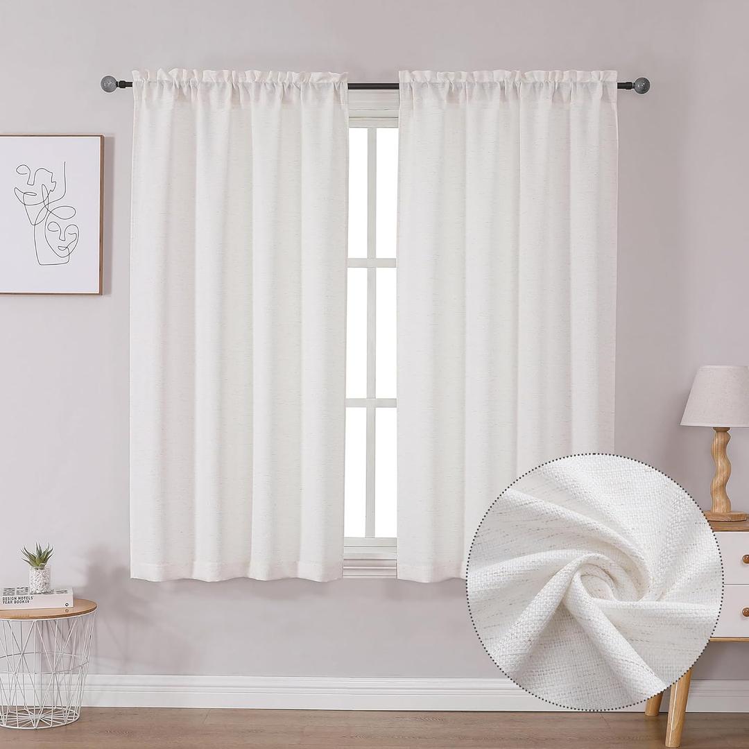 Lecloud Bessie Curtains 54 Inch Length 2 Panels, Light Filtering Faux Linen Burlap Textured Farmhouse Curtain Drapes, Rod Pocket Window Treatments for Bedroom Living Room, Each 30 W x 54 L, Natural