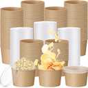 Yungyan 100 Pcs Kraft 8 oz Ice Cream Bowls with Lids Disposable Paper Snack Bowls Soup Containers Dessert Cups for Cold Hot Food Birthday Party Supplies (Classic Style)