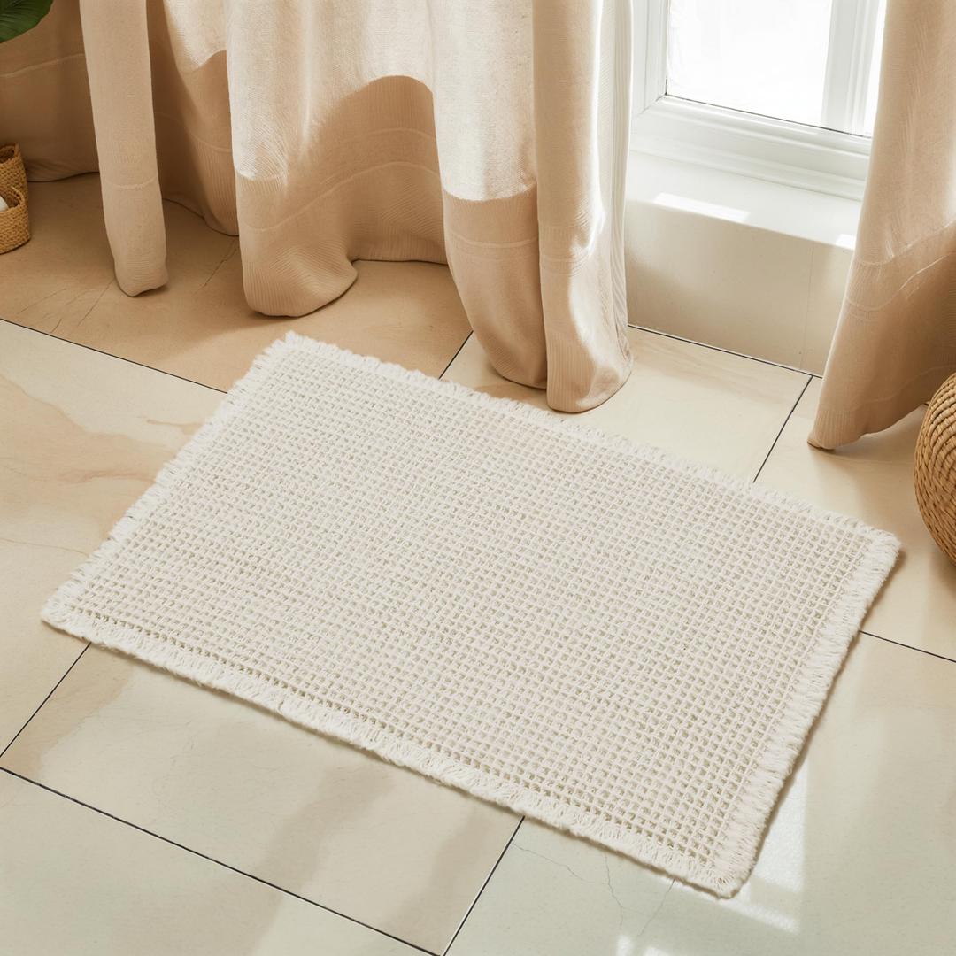 SUBRTEX Waffle Braided Bath Mat, 24" x 60" Soft Waffle Bath Rugs, Absorbent Non Slip Bathrooom Mats, Machine Washable Area Rug for Bathroom, Quick Dry, White