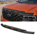 Mabett Hood Deflector Protector for 2022-2026 Ford Maverick Accessories | Hood Shield Replacement with 3 Pcs LED Grille Lights, Heavy Duty ABS, Waterproof, Amber Trim Lamp, No Drilling Installation