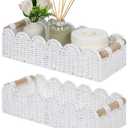 CubesLand Bathroom Basket Organizer, Toilet Tank Paper Storage Baskets 2-Pack, Scalloped Decorative Basket for Countertop w/Handle, Wicker Basket for Bathroom Decor, Home Decor, Living Room, White