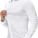 Alimens & Gentle Stretch Mens Dress Shirts Slim Fit Long Sleeve Casual Skinny Muscle Fit Wrinkle Free Button Down Shirt (L)