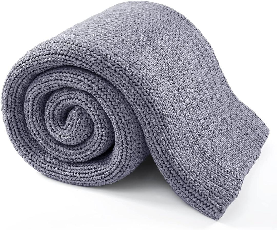 Guohaoi Knitted Weighted Blanket(Light Grey 50"x75" 15lbs),Home Dcor Cooling Throw Blanket for Hot Sleepers,Hand Made Chunky Knit Heavy Blanket for Adults Use on Full Size Bed