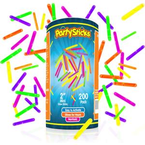 PartySticks Mini Glow Sticks 200 Pack Glow-in-the-Dark Small, for Easter Eggs, 5 Colors, Neon Light Sticks Bulk Party Favors, Easter Basket Stuffer Party Pack, Weddings Classroom Decorations Prizes
