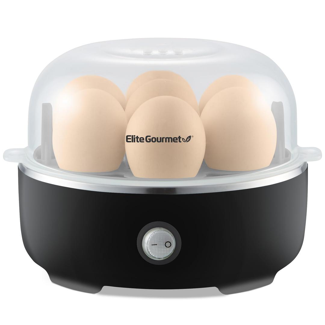Elite Gourmet EGC115B Easy Egg Cooker Electric 7Egg Capacity, Soft, Medium, HardBoiled Egg Cooker with Auto ShutOff, Measuring Cup Included, BPA Free, Classic Black