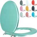 Round Toilet Seat Wood Toilet Seat Prevent Shifting with Zinc Alloy Hinges American Standard Size Toilet Seat Easy to Install also Easy to Clean(Round,Sparkling Turquoise)