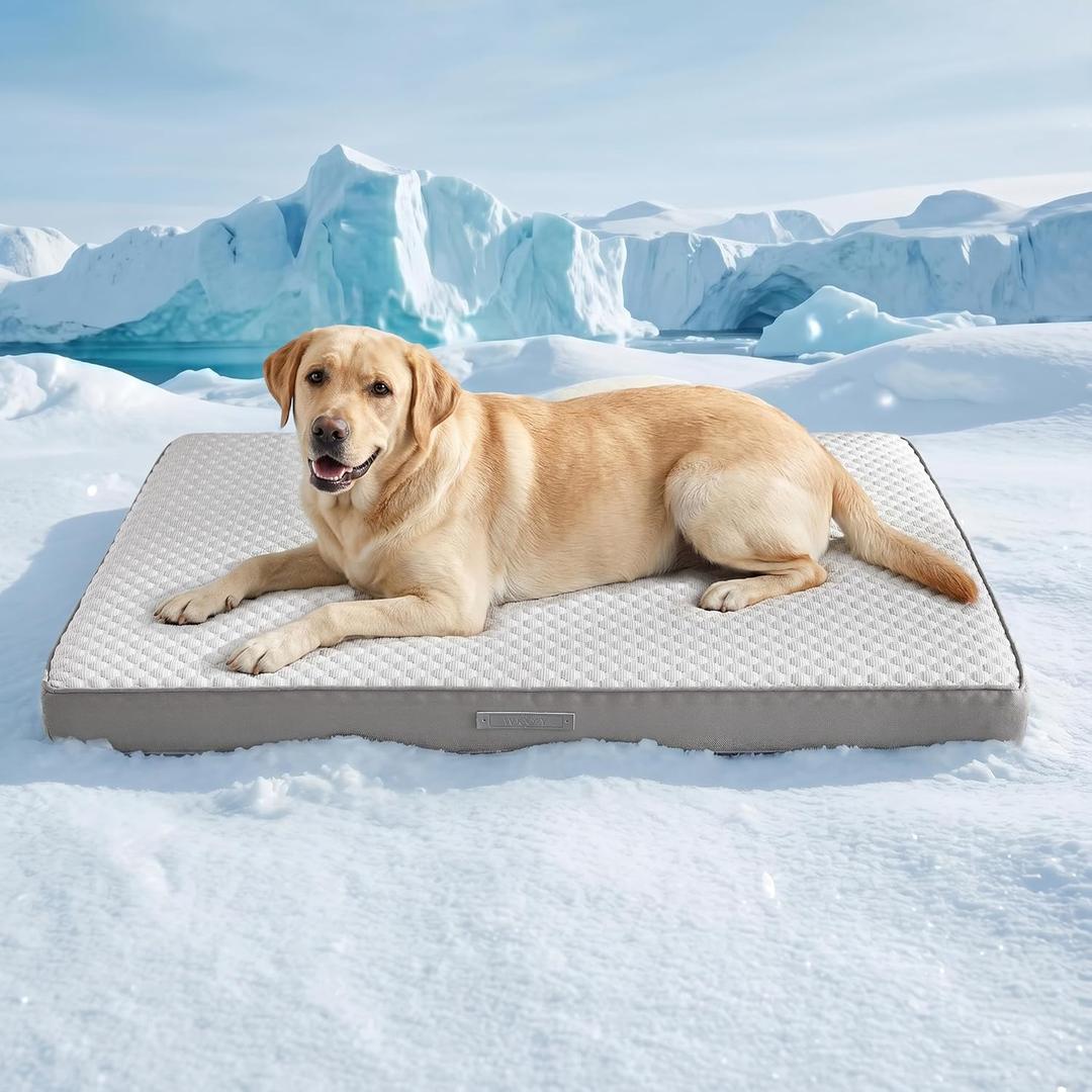 WDCOZY Orthopedic Cooling Dog Bed for Large Dogs, Q-Max>0.4 Breathable Summer Pet Mat with High Density Memory Foam, Removable Washable Cover, Non-Slip Dog Crate Bed for Pets Up to 90 lbs，41x27 Inch