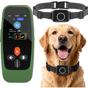 KITPLUS Wireless Dog Fence System: Electric Fence for Dogs 4-in-1 Dog Training Collar with Remote, Bark Control, Status Monitor Waterproof Electric Fence for Medium Large Dogs Outdoor Use