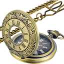 LYMFHCH Vintage Pocket Watch Roman Numerals Scale Quartz Pocket Watches with Chain Christmas Graduation Birthday Gifts Fathers Day (Bronze)