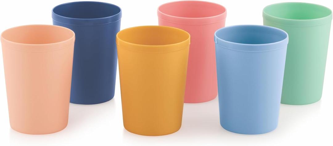 MASTERCOOK 6 Pcs. Small Reusable Cups 8 oz Unbreakable Drinking Glasses -Toddler Cups for Water, Juice, MilkBPA Free Stackable Tumblers Plastic Cup set for Kitchen, Picnics, Parties- Kid-Friendly