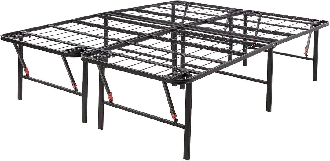Amazon Basics Foldable Metal Platform Bed Frame with Storage, Sturdy Steel, No Box Spring Needed, 18 Inches High, Tool-Free Easy Assembly, Noise-Free, Queen Size, Black