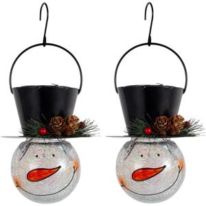 Viveta 2Pack Snowman Solar Lantern, Solar Lanterns Outdoor Waterproof, Christmas Hanging Lantern Crackle Glass for Garden Patio Yard Decor (Large Leaves)