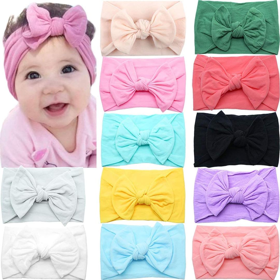 CLLOT Super Stretchy Soft Knot Headbands with Hair Bows Head Wrap Hair Accessories For Newborn Baby Girls Infant Toddlers Kids