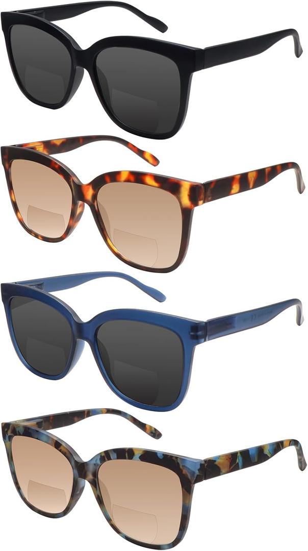 4 Pack Bifocal Reading Glasses Outdoor Sunglasses Fashion Bifocal Sun Readers for Women Men UV400 Eyewear