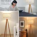 ELYONA Nordic Wood Tripod Floor Lamp, Modern Reading Standing Lamp for Living Room 3 Color Temperatures LED Bulb Included Flaxen Lamp Shade, Boho Natural Wooden floor lamp for Bedroom Office Kids Room