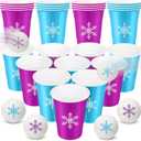 22 Pcs Snowflakes Party Game Set Plastic Blue Purple Snowflakes Cups with 8 Balls Set 16oz Disposable Cups and Balls for Adults Birthday Party Favors Supplies