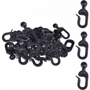 Plastic Hooks for Gazebo Curtains, Black, 36 Pcs | 36 black plastic hooks, for gazebo curtains, mosquito netting, outdoor canopy panels, replacement hanging accessories