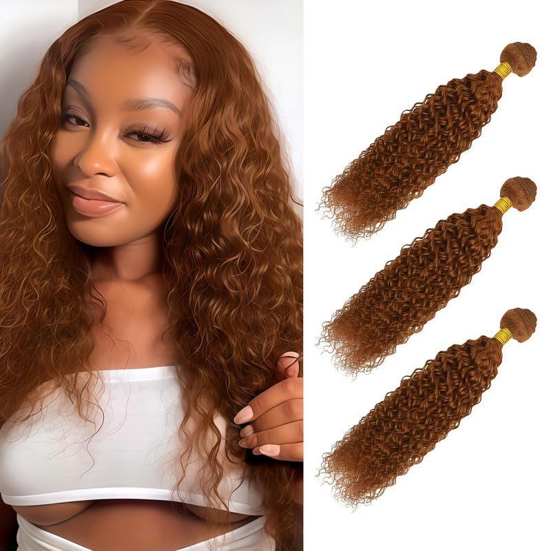 #30 Light Brown Water Wave Human Hair Bundles 18 20 22 Inch Wet and Wavy Bundles Human Hair Brazilian Virgin Quick Weave Hair for Black Woman 100 Gram Per Bundle