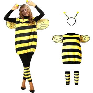 TUSAUW Bee Costume Toddler Halloween Costumes for Girls Womens Kids Adults Halloween Cosplay Costume Role Play Dress Up with Headband Jacket Wings Leggings for Halloween Theme Party(Size L)