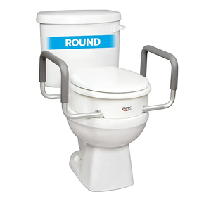 Carex 3.5 Inch Raised Toilet Seat with Arms, Round Toilet Seat Riser, 300 lbs Capacity, Elevating and Raising Seat for Elderly and Handicap, Universal, Slip-Resistant with Padded Handles, White