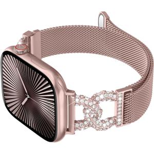 Metal Band Compatible with Apple Watch Bands for Women 38/40/41/42/44/45/46/49mm Stainless Steel Mesh Magnetic Classy C-shaped Diamond Strap for iWatch SE Series 11/10/9/8/7/6/5/4/3/2/1/Ultra (Pink Gold)