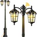 Outdoor Lamp Post Light with GFCI Outlet, Dusk to Dawn Black Outside Pole Lights, Double Head Exterior Street Lighting Fixture for Backyard Driveway Garden Patio Pathway (1)