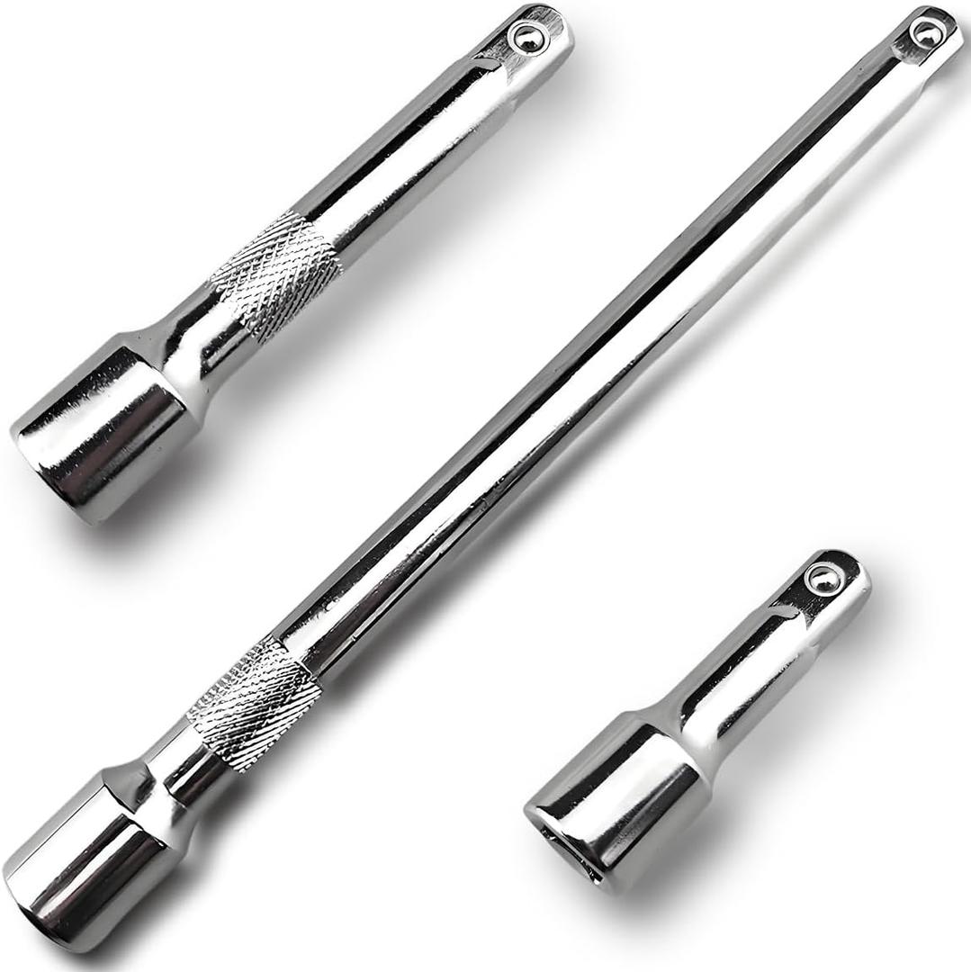Resze 3 Pcs Socket Extension Set, 1/2" Drive Impact Extension Bar Set, 3"(76mm), 5"(127mm), 10"(254mm) Ratchet Extensions Set, Premium Chrome Vanadium Steel, Professional Socket AccessoriesSilver