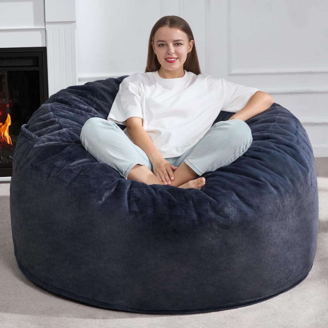 Hobestluk 5ft Bean Bag Chairs for Adults Large Beanbag Chair with Plush Faux Fur Cover Big Bean Bag Chair for Living Room Bedroom Dorm Office - Dark Grey (50 x 50 x 24)
