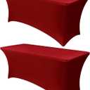 Obstal 6ft Stretch Spandex Red Table Cover for Standard Folding Tables - 2 Pack Universal Rectangular Fitted Tablecloth Protector for Holiday Party, 72L x 30W x 30H Inches, Christmas, 2pc