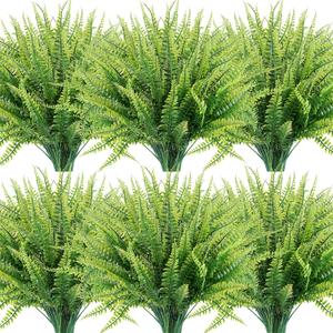 12 Bundles Artificial Plants, Fake Boston Fern Greenery Outdoor UV Resistant No Fade Faux Plastic Plants Garden Porch Window Box Decorating