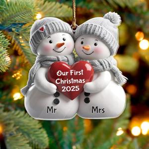 Our First Christmas As Mr and Mrs Ornament 2025, Cute Snowmen Couple Married 3.75" Acrylic Ornament, First Christmas Married Newlywed Gifts for Couples - Bridal Shower, Just Married, Wedding Gifts