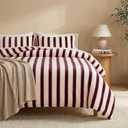 Bedbay Striped King Comforter Set Velvety Fleece Comforter Set Modern Style Striped Beding with 2 Pillowcases Lightweight 3 Pcs Boho Bedding Quilt Farmhouse Fluffy Bed Set for All Seasons