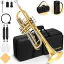CAHAYA Bb Trumpet Instrument Trompeta: Brass Student Trumpet with Hard Case 7C Mouthpiece Gloves Standard Trumpets for Beginners or Advanced Students Gold (Gold)